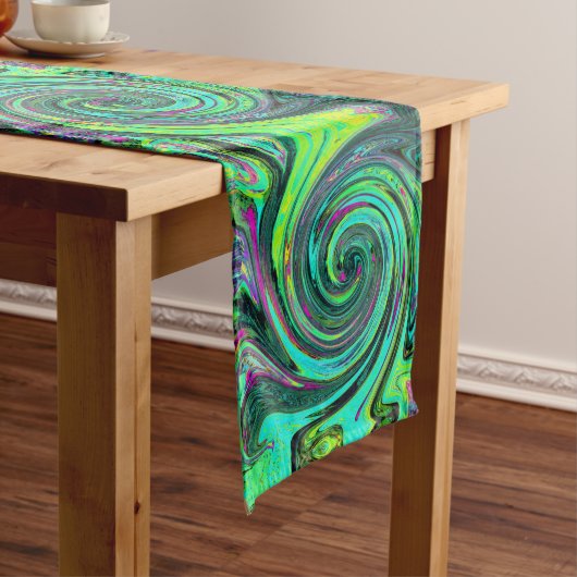 Groovy Abstrakt Retro Green und Magenta Swirl Großer Tischläufer (Beispiel)