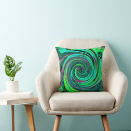 Groovy Abstrakt Retro Green und Magenta Swirl Kissen