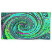 Groovy Abstrakt Retro Green und Magenta Swirl Kissenbezug (Vorderseite-Links)