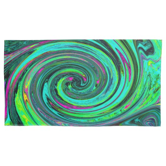 Groovy Abstrakt Retro Green und Magenta Swirl Kissenbezug (Vorderseite-Links)