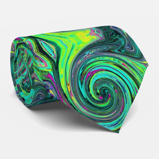 Groovy Abstrakt Retro Green und Magenta Swirl Krawatte (Gerollt)