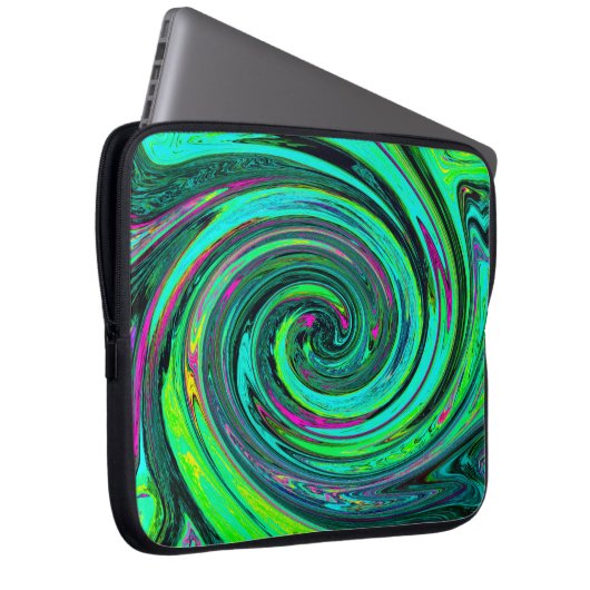 Groovy Abstrakt Retro Green und Magenta Swirl Laptopschutzhülle (Vorne Rechts)
