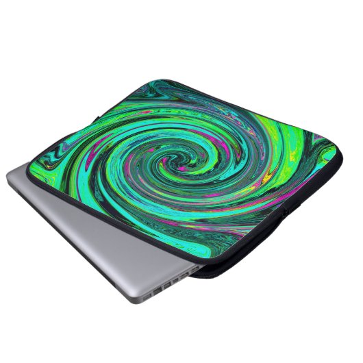 Groovy Abstrakt Retro Green und Magenta Swirl Laptopschutzhülle (Vorne Knopf)