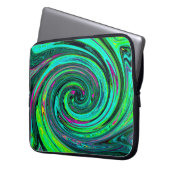 Groovy Abstrakt Retro Green und Magenta Swirl Laptopschutzhülle (Vorderseite Links)