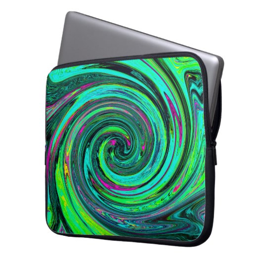 Groovy Abstrakt Retro Green und Magenta Swirl Laptopschutzhülle (Vorderseite Links)
