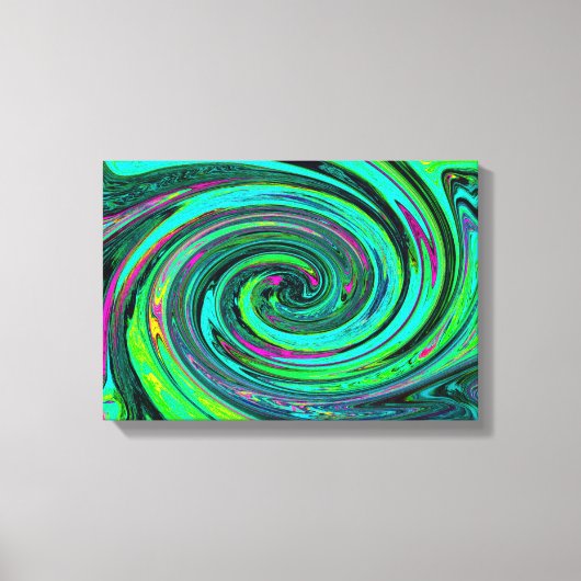Groovy Abstrakt Retro Green und Magenta Swirl Leinwanddruck (Vorderseite)