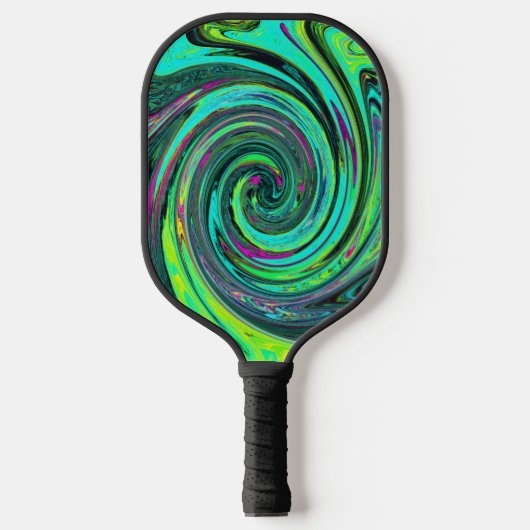 Groovy Abstrakt Retro Green und Magenta Swirl Pickleball Schläger (Vorderseite)