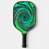 Groovy Abstrakt Retro Green und Magenta Swirl Pickleball Schläger (Rückseite)