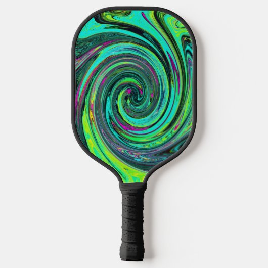 Groovy Abstrakt Retro Green und Magenta Swirl Pickleball Schläger (Rückseite)