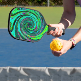 Groovy Abstrakt Retro Green und Magenta Swirl Pickleball Schläger