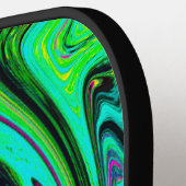Groovy Abstrakt Retro Green und Magenta Swirl Pickleball Schläger (Linke Seite)