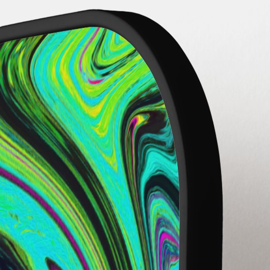 Groovy Abstrakt Retro Green und Magenta Swirl Pickleball Schläger (Linke Seite)