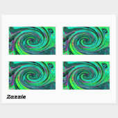 Groovy Abstrakt Retro Green und Magenta Swirl Rechteckiger Aufkleber (Blatt)