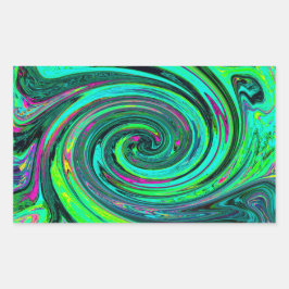 Groovy Abstrakt Retro Green und Magenta Swirl Rechteckiger Aufkleber