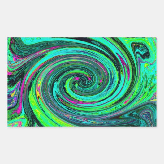 Groovy Abstrakt Retro Green und Magenta Swirl Rechteckiger Aufkleber (Vorderseite)