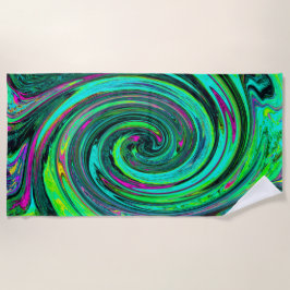 Groovy Abstrakt Retro Green und Magenta Swirl Strandtuch