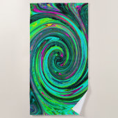 Groovy Abstrakt Retro Green und Magenta Swirl Strandtuch (Vorderseite)
