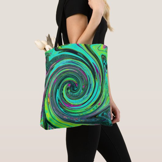 Groovy Abstrakt Retro Green und Magenta Swirl Tasche (Von Nahem)