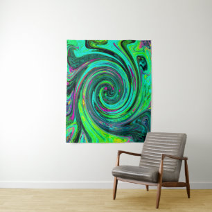 Groovy Abstrakt Retro Green und Magenta Swirl Wandteppich