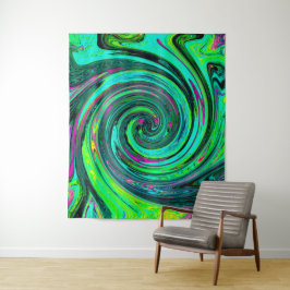Groovy Abstrakt Retro Green und Magenta Swirl Wandteppich