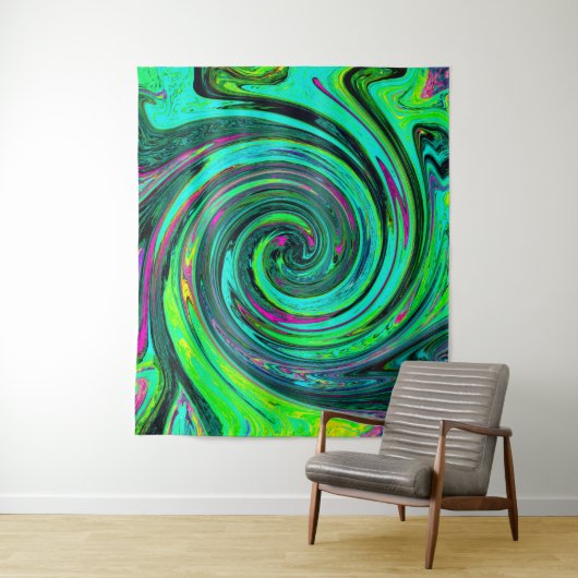 Groovy Abstrakt Retro Green und Magenta Swirl Wandteppich (Beispiel)