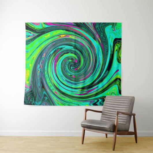 Groovy Abstrakt Retro Green und Magenta Swirl Wandteppich (Beispiel (Horizontal))