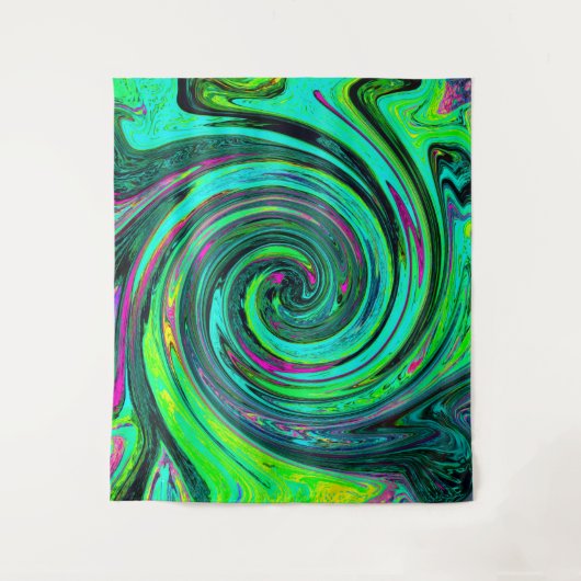 Groovy Abstrakt Retro Green und Magenta Swirl Wandteppich (Vorderseite)