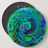 Groovy Abstrakt Retro Grün und Blau Swirl Button (Vorne & Hinten)