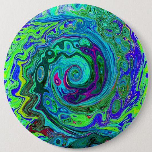 Groovy Abstrakt Retro Grün und Blau Swirl Button (Vorderseite)