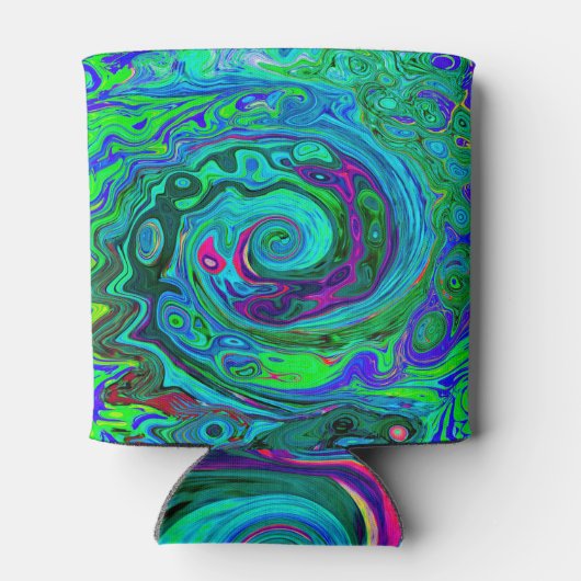 Groovy Abstrakt Retro Grün und Blau Swirl Dosenkühler (Rückseite)