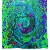 Groovy Abstrakt Retro Grün und Blau Swirl Duschvorhang (Vorderseite)