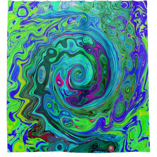 Groovy Abstrakt Retro Grün und Blau Swirl Duschvorhang (Vorderseite)