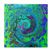 Groovy Abstrakt Retro Grün und Blau Swirl