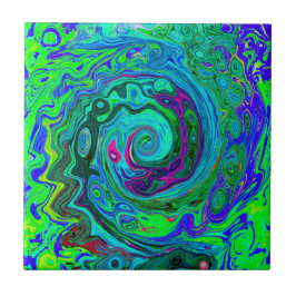 Groovy Abstrakt Retro Grün und Blau Swirl Fliese