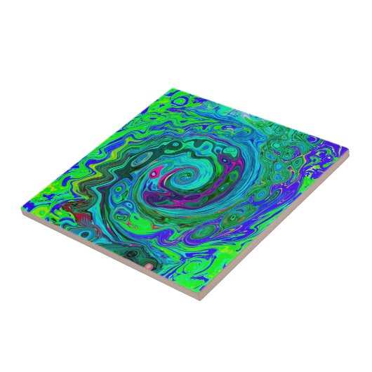 Groovy Abstrakt Retro Grün und Blau Swirl Fliese (Seite)