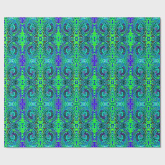 Groovy Abstrakt Retro Grün und Blau Swirl Geschenkpapier (Flach)
