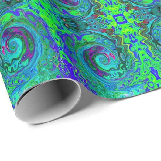 Groovy Abstrakt Retro Grün und Blau Swirl Geschenkpapier (Rolleneckpunkt)