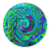 Groovy Abstrakt Retro Grün und Blau Swirl Keramikknauf (Vorderseite)