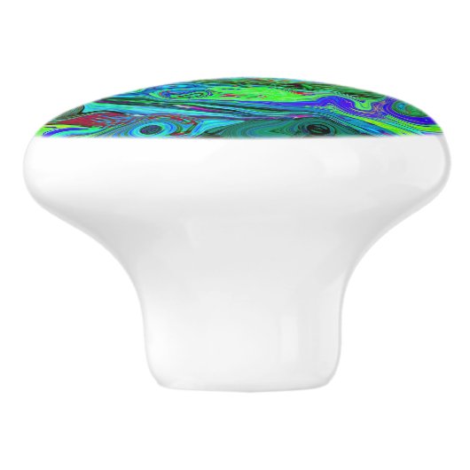 Groovy Abstrakt Retro Grün und Blau Swirl Keramikknauf (Seitenansicht)