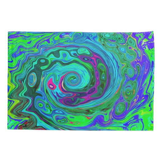 Groovy Abstrakt Retro Grün und Blau Swirl Kissenbezug (Rückseite)