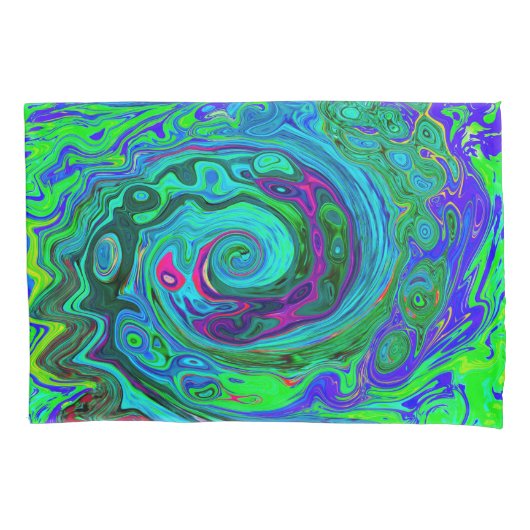 Groovy Abstrakt Retro Grün und Blau Swirl Kissenbezug (Vorderseite)