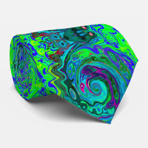Groovy Abstrakt Retro Grün und Blau Swirl Krawatte