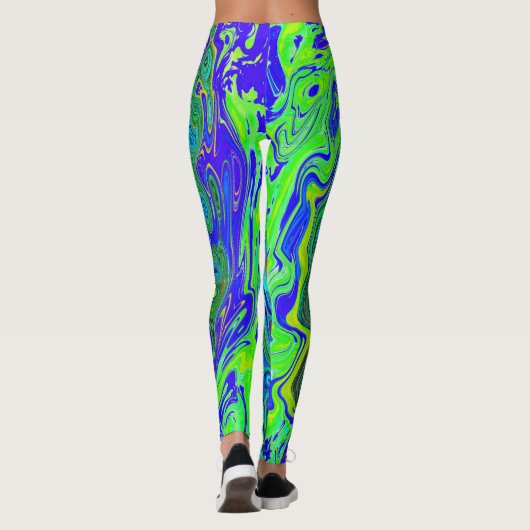 Groovy Abstrakt Retro Grün und Blau Swirl Leggings (Rückseite)