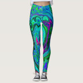 Groovy Abstrakt Retro Grün und Blau Swirl Leggings (Vorderseite)