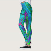 Groovy Abstrakt Retro Grün und Blau Swirl Leggings (Links)