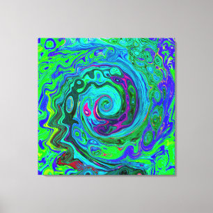 Groovy Abstrakt Retro Grün und Blau Swirl Leinwanddruck