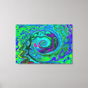 Groovy Abstrakt Retro Grün und Blau Swirl Leinwanddruck