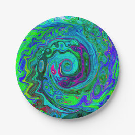 Groovy Abstrakt Retro Grün und Blau Swirl Pappteller