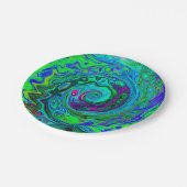Groovy Abstrakt Retro Grün und Blau Swirl Pappteller (Schrägansicht)