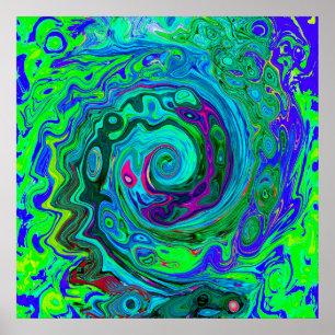 Groovy Abstrakt Retro Grün und Blau Swirl Poster